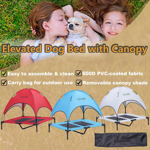S/M/L Outdoor Elevated Dog Cot with Canopy for Camping, Portable Cooling Raised Bed for Small Medium Dogs
