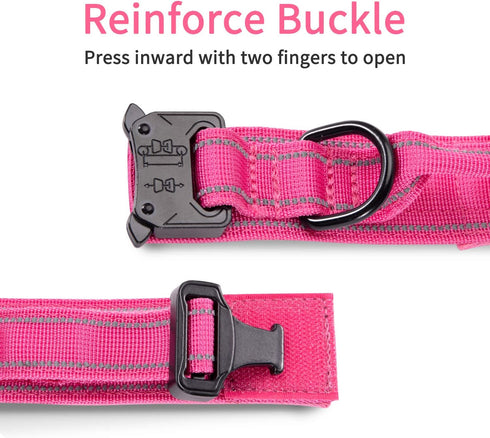 Dog Collar Tactical Highly Reflective Military Pet Collar Nylon with American Flag Patch and Pendant for XL Pink