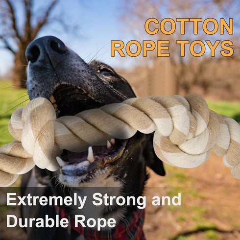 Fida Dog Rope Toys for Large/Medium Aggressive Chewers - Tough 3 Feet 5 Knots Indestructible Natural Cotton Rope