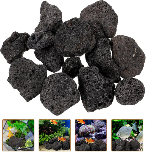 1 Set of Large Black Lava Rocks - Aquarium Volcanic Stones, 200g Decorative Pebbles for Fish Tank & Bonsai
