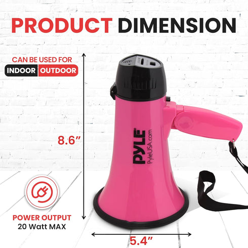 PYLE-PRO Portable Megaphone Speaker Siren Bullhorn - Compact, Battery Operated with 20 Watt Power, Microphone, 2 Modes,