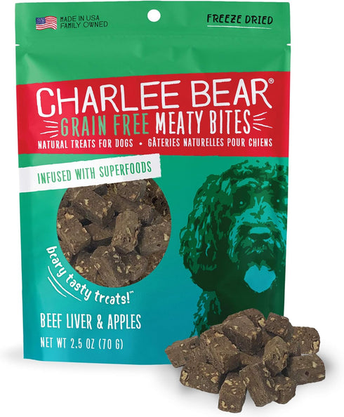 Charlee Bear Meaty Bites Dog Treats, 2.5oz Beef Liver & Apples