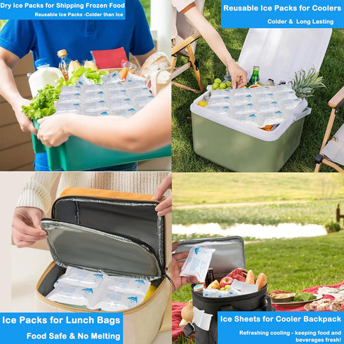 Packs Frozen Dry Ice for Shipping Food, Reusable Cold Ice Sheets for Coolers, Lunch Bag, Flexible Long-Lasting Ice