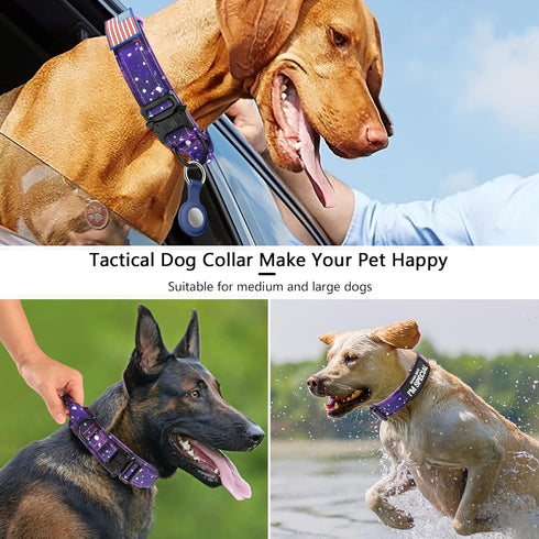DAGANXI Tactical Dog Collar, Adjustable Military Nylon Collar with Control Handle, Heavy Metal Buckle, Patches, Airtags