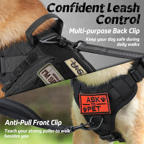 rabbitgoo Tactical Dog Harness, Heavy Duty No-Pull Vest for Large Dogs, Adjustable Military Harness, Black, M
