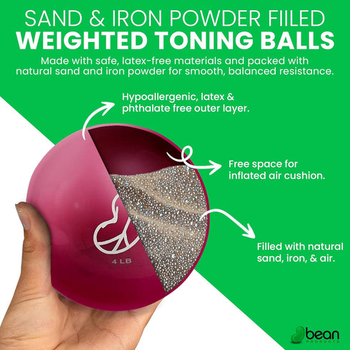 Bean Products Soft Weighted Balls for Exercise - Soft and Safe Workout Balls for Yoga, Rehab, Pilates and Fitness