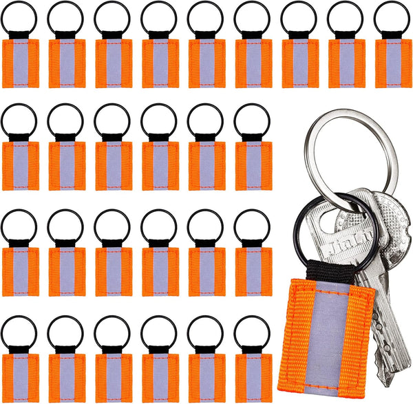 Tuanse 30 Pcs Reflective Tags, Double Sided Zipper Pulls, Bright Nylon Keychain Labels for Kids, Adults, Dogs, Orange