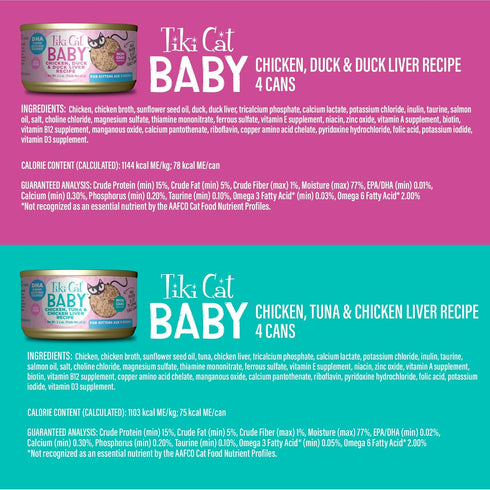 Tiki Cat Baby Favorites Whole Foods Wet Cat Food for Kittens, Mega Pack, 24 Cans (2.4 oz each)