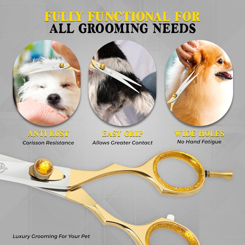 ZAPRIO 7.5 Inch Curved Grooming Scissors for Dogs and Cats Professional Pet Grooming Shears for Face, Paws, Body