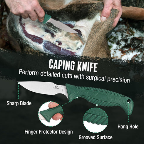 Mossy Oak 4 Pcs Field Dressing Kit, Hunting Knife Set with Gut-Hook Skinner, Caping Knife, Saw, Sharpener for Deer
