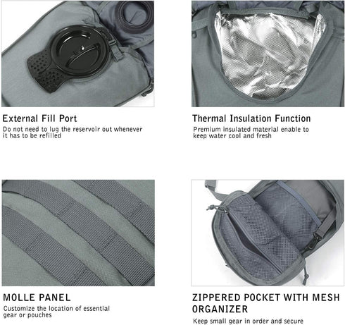 Unigear Tactical Hydration Packs Backpack - 1050D with 3L Water Bladder, Thermal Insulation Pack