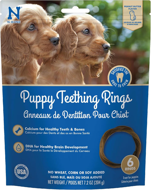 N-Bone Puppy Teething Rings, Peanut Butter Flavor Dog Treat, 6 Count Bag, 7.2-oz