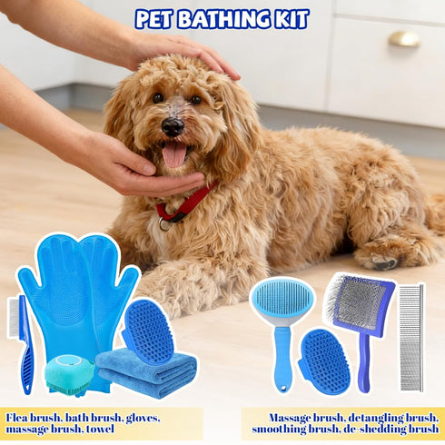 8PCS Set Dog Slicker Brush for Dogs Grooming Kit,Bath Grooming Kit for Pets,Hair Brush with Towel,Washing