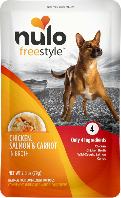 2.8 (Pack 24) Nulo Freestyle Chicken, Salmon, & Carrot in Broth Real Meat Dog Food Topper, Ounce