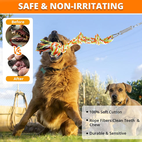 Spring Pole Dog Rope Toys - Interactive Tug of War Toy with Big Spring Pole Kit & 2 Strong Rope Toys, 16ft Rope