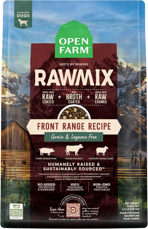 Open Farm RawMix Grain-Free Front Range Recipe for Dogs, Includes Kibble, Bone Broth, and Freeze Dried Raw, 3.5 lb