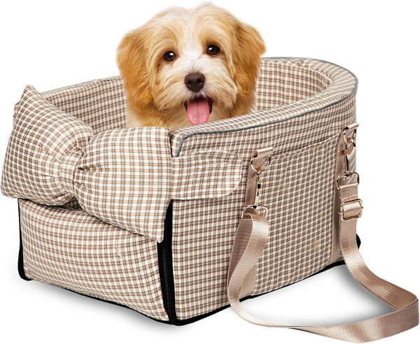 Center Console Dog Car Seat for Small Dogs, Anti-Collapse with Soft Cushion Safety Belt, Portable Armrest Seat for Pets