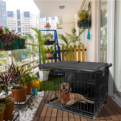 Small Dog Cage Cover 24 Inch - Puppy Crate Covers for Wire Cage with 1 2 3 Doors, Indoor Waterproof Black 600D Oxford