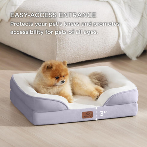 Bedsure Small Orthopedic Dog Bed - Washable Bolster Sofa Bed for Small Dogs, Supportive Foam Couch Bed, Lavender