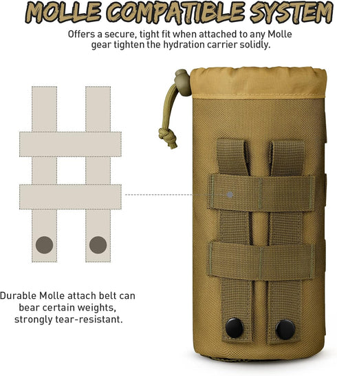 Gonex Tactical MOLLE Water Bottle Pouch, Drawstring Open Top & Mesh Bottom Hydration Carrier