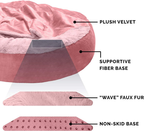 Furhaven 24" Round Calming Donut Dog Bed for Indoor Cats & Small Dogs, Washable, Up to 20 lbs, Rose Pink