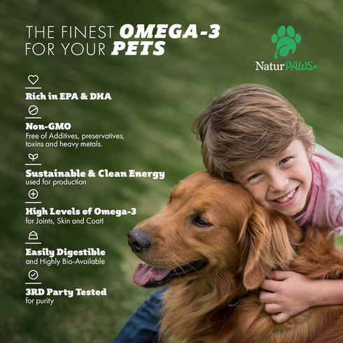 NATURPAWS 3 1000 Immune 180 Omega Fish Oil Supplement for Dogs and Cats - mg Pure DHA and EPA Omegas - Supports Healthy