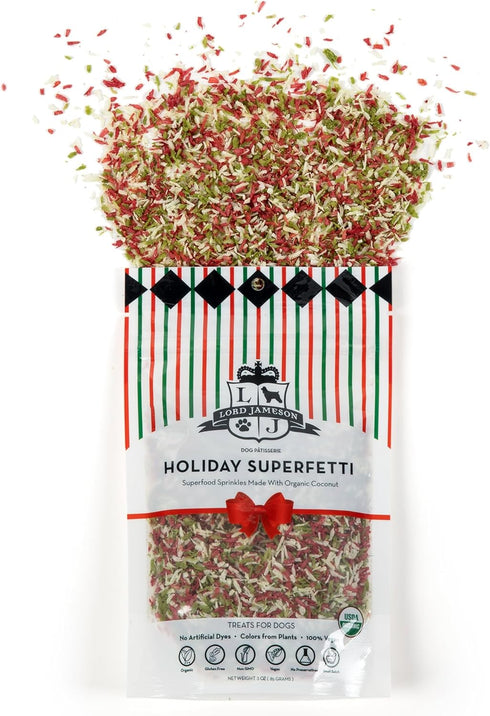 Holiday SuperFetti Dog Sprinkles 3oz - Organic Food Topper Made from Coconut, Red & Green Treat