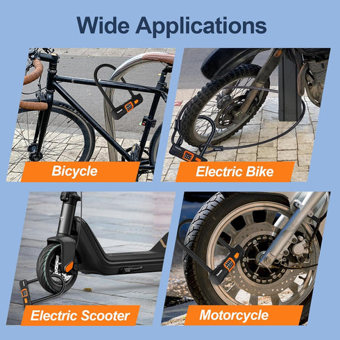 Heavy Duty Bike Locks - Anti Theft Combo U Lock with 4-Digit Resettable Combination and 5Ft Steel Cable