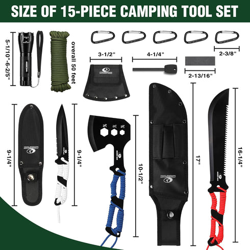 Mossy Oak Hatchet and Machete Knife Set with Sheath, One-Piece Axe & Hunting Knives, Ideal Gift for Men