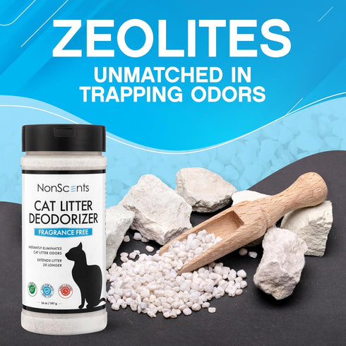 NonScents Cat Litter Deodorizer - Litter Box Odor Eliminator, Fragrance-Free Formula Extends Kitty Litter Lifespan,