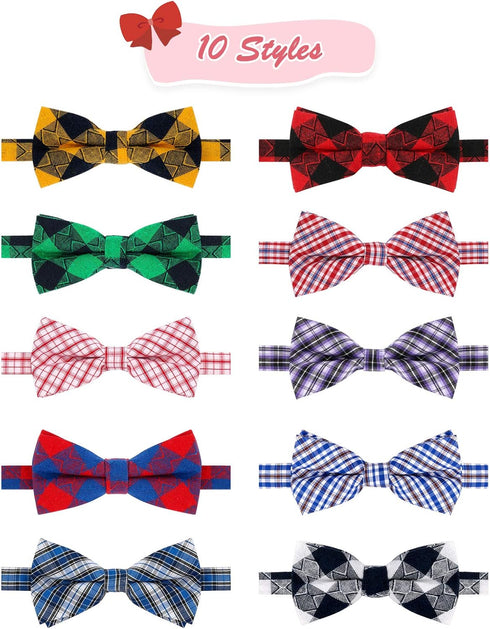 BWOGUE Plaid Dog Bow Ties - 10pcs Adjustable Bowties for Small Medium Large Dogs and Cats