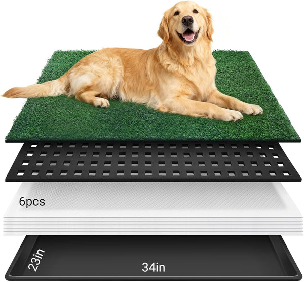 PREMJIN Dog Grass Mat with Tray, 34"x23" Artificial Grass Pee Pads for Dogs