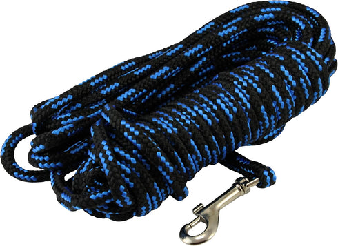 Dogs My Love Braided Nylon Rope Tracking Dog Leash - Black/Blue, 15-Feet/30-Feet, 1/4" Diameter