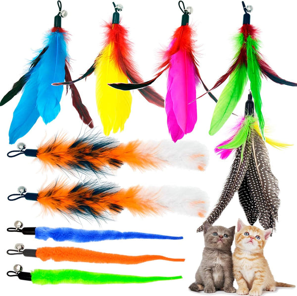 Cat Feather Toys Refills - 10 Pieces Worms Feathers Refills, Cat Wand Replacement Feathers Toy for Indoor Cats
