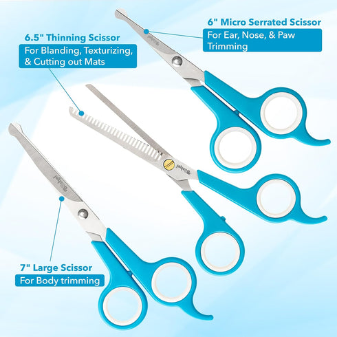 3 7" Trimming, 6" BOSHEL Pc Dog Grooming Scissors Kit - Scissor For Body Hair Small Micro-serrated Scissor For Face