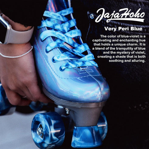 8-51 JajaHoho Roller Skates for Women, Very Peri Blue Holographic High Top Faux Leather Rollerskates, Shiny Double-Row