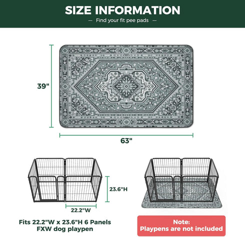 24inch 6 39" 63" 1 Pack FXW Washable Pee Pads for Dogs, Leak-Proof & Non-Slip, Specifically Designed for FXW