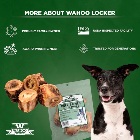 W WAHOO LOCKER 1.5in, 4 Count Wahoo Locker Smoked Beef Bones for Dogs