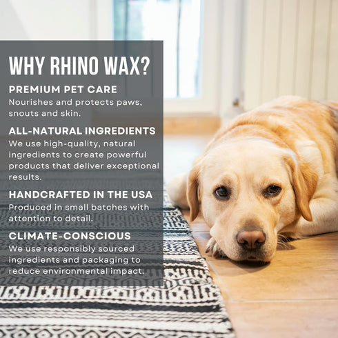 2oz Rhino Wax - Dog Paw Snow Wax - Winter Balm for Dogs Feet - Protects Against Cold, Icy, Salt, Wintery Conditions