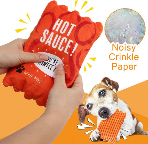 PrimePets Funny Dog Toys Set, 3 Pack Plush Squeaky Crinkle Toys for Small Medium Large Dogs (Burrito, Taco, Sauce)