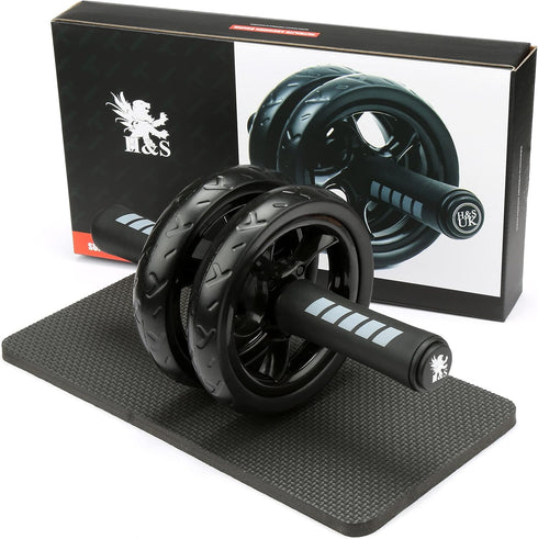 H&S Ab Roller Wheel For Abs Workout - Abdominal Core Exercise Equipment With Extra Thick Knee Pad Mat - w/Dual Glide Wheels - Abs Roller Wheel Home Workout - Abs Exercise Equipment