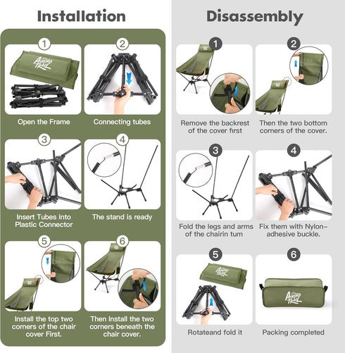 AuraroTrail 374 lb AuroraTrail High Back Folding Camping Chair with Pillow Lightweight Portable Outdoor Chair with Cup