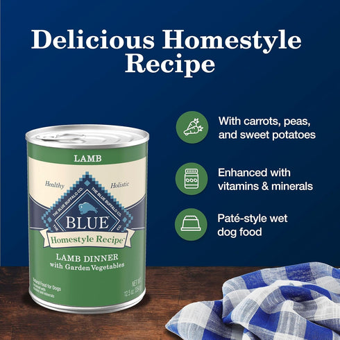 12.5 oz. 3 Count Blue Buffalo Homestyle Recipe Lamb Dinner with Garden Vegetables Wet Dog Food for Adult Dogs, Chicken