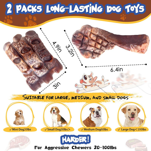 Dog Chew Toys for Aggressive Chewers - 2 Pack Indestructible Nylon Teething Bone Toy for Large Breed Dogs