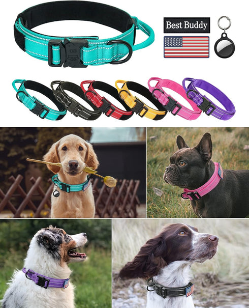 Tactical Dog Collar - Adjustable Military Nylon Reflective Collar with Handle and Heavy Duty Metal Buckle for Large Dogs