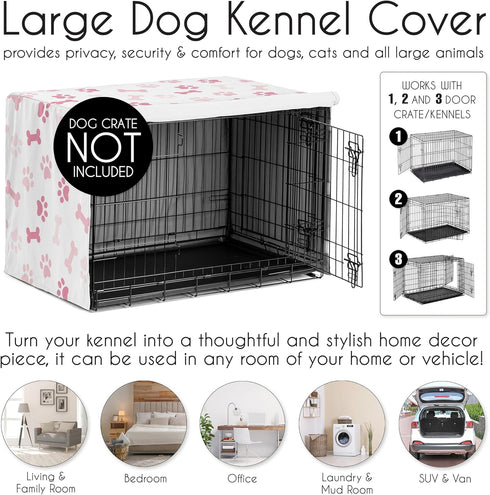 48in. Sweet Jojo Designs Large Dog Crate Cover (Bones and Paw Prints) for Girls Pet Cage, Kennel Covers (Modern