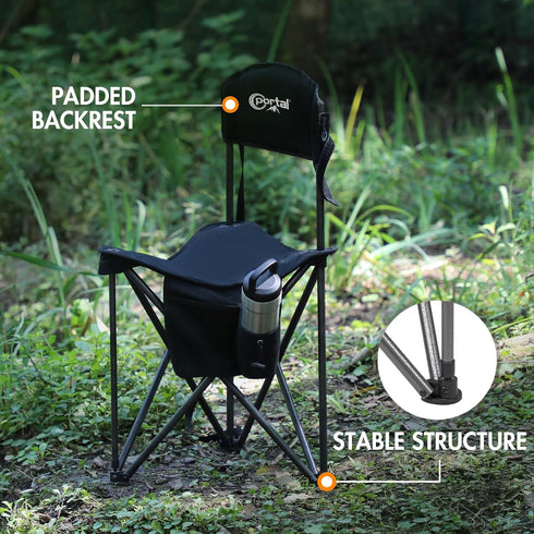 PORTAL Extra Large Quick Folding Tripod Stool with Backrest for Fishing Camping