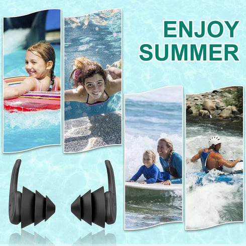 Swimming Ear Plugs for Adults, 3 Pairs Waterproof Reusable Silicone for Swimming and Surfing