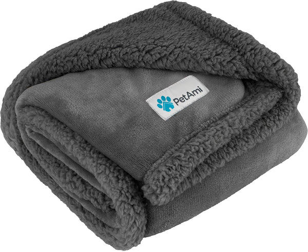 PetAmi Waterproof Dog Blanket Grey, for Small Medium Dogs, Reversible Soft Washable Couch Cover 29x40