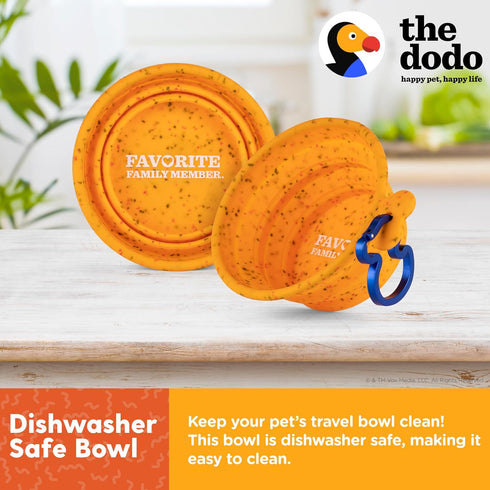 The Dodo Collapsible Dog Bowl, Yellow; Travel Dog Bowl That Folds Flat with Carabiner for Easy Storage